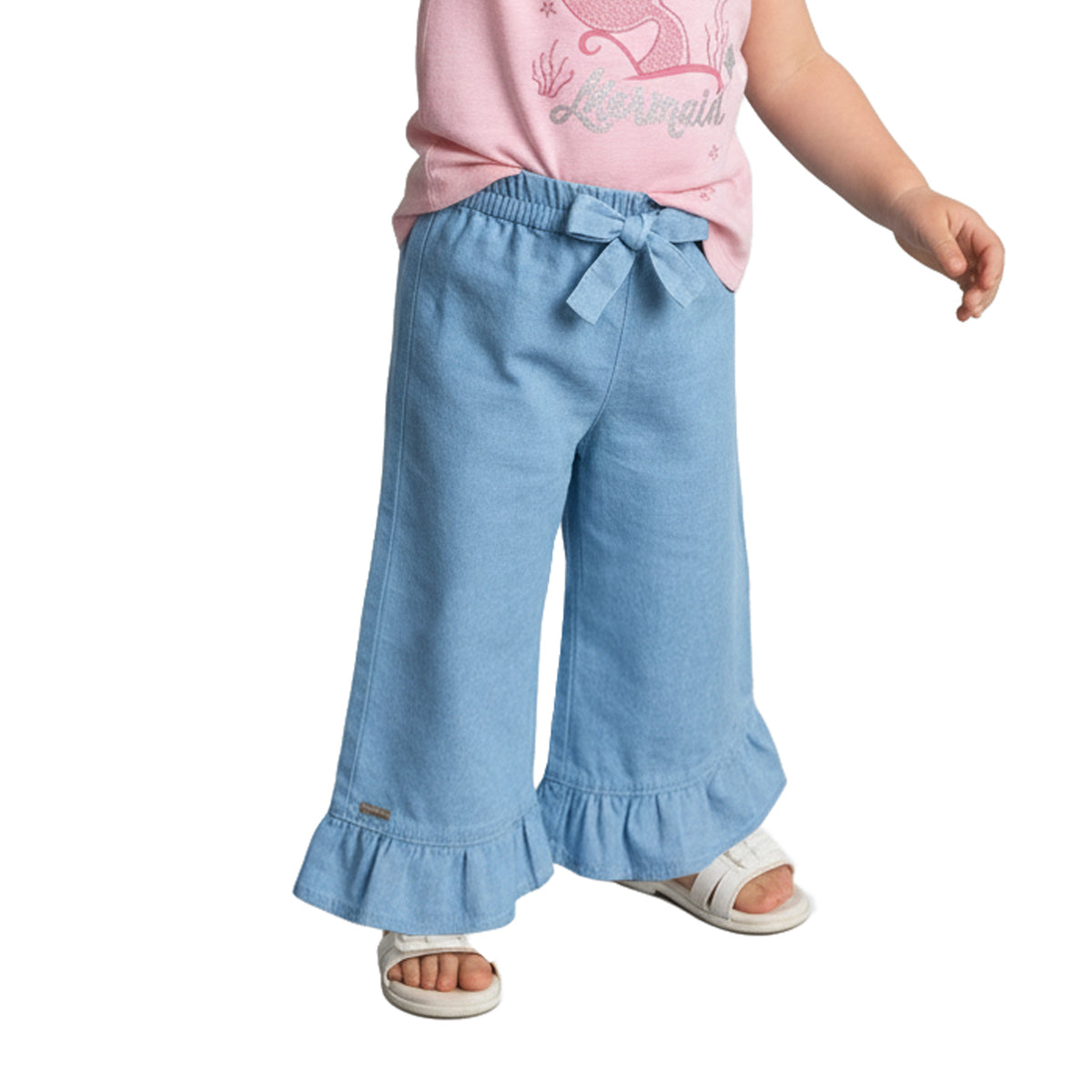 Pantalón Mezclilla Liviana Palazzo Celeste Bebé Niña