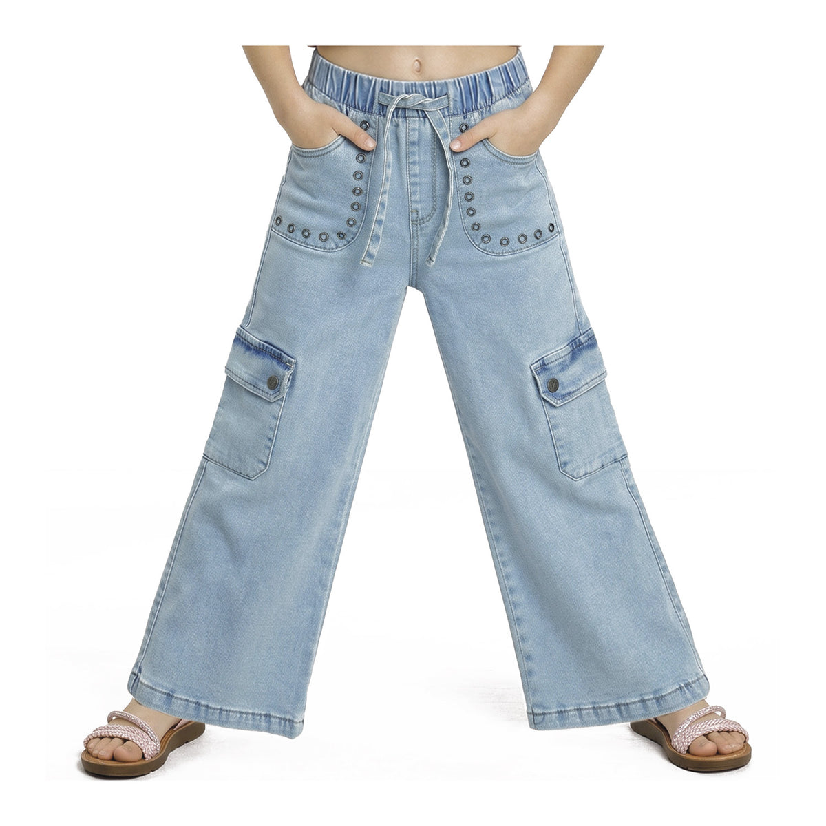 Jeans Mezclilla Palazzo Cargo Celeste Niña