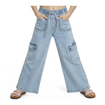 Jeans Mezclilla Palazzo Cargo Celeste Niña