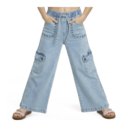 Jeans Mezclilla Palazzo Cargo Niña Celeste