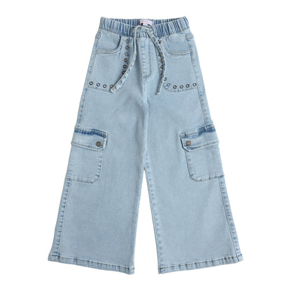 Jeans Mezclilla Palazzo Cargo Celeste Niña